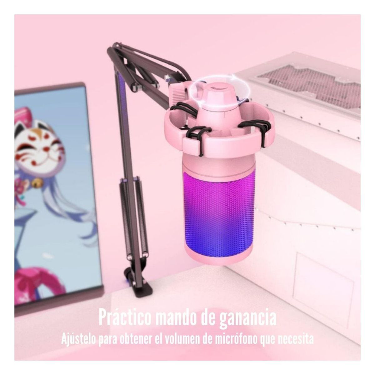 FIFINE - Fifine - Micrófono Ampligame A6T RGB incluye Brazo - Pink