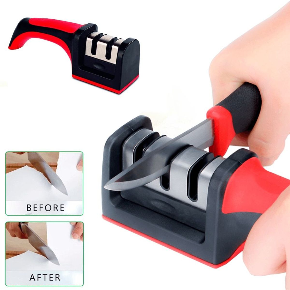 GENERICO - Afilador de cuchilllo Ergonomico de 3 Ranuras