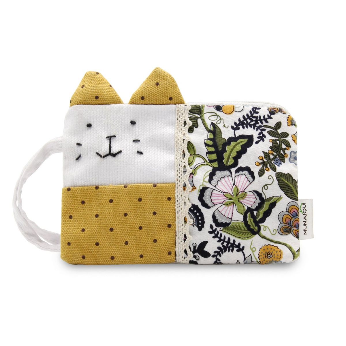 MUNAIQUI - Monedero Floral Kitty Munaiqui color Mostaza de lona algodonada