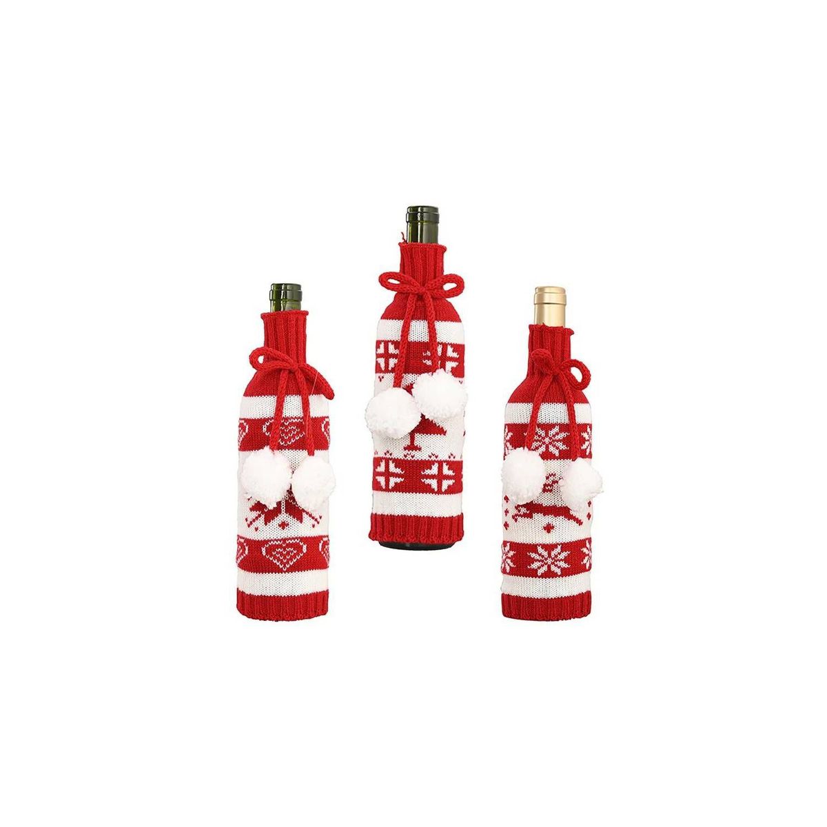GENERICO - 2 Porta vinos de navidad funda de hilo tejido para bebidas navideñas