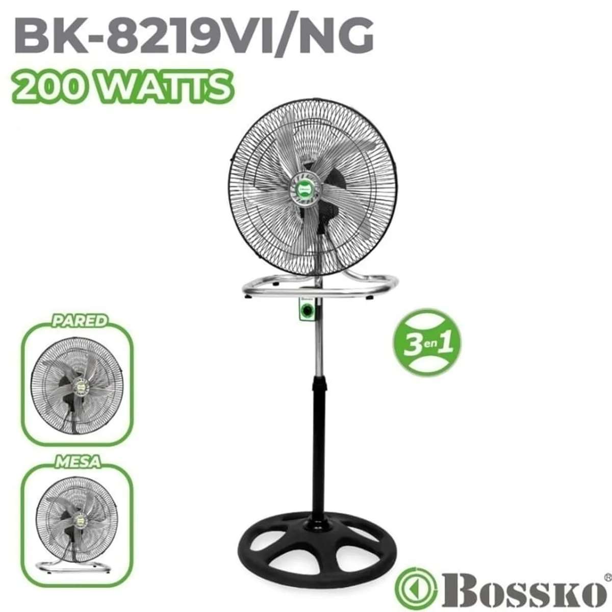 BOSSKO - VENTILADOR BOSSKO DE 18” MOTOR DE 200W - NEGRO