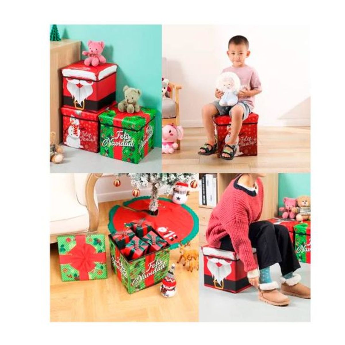 GENERICO - PUFF CAJA ORGANIZADORA NAVIDAD PAPA NOEL