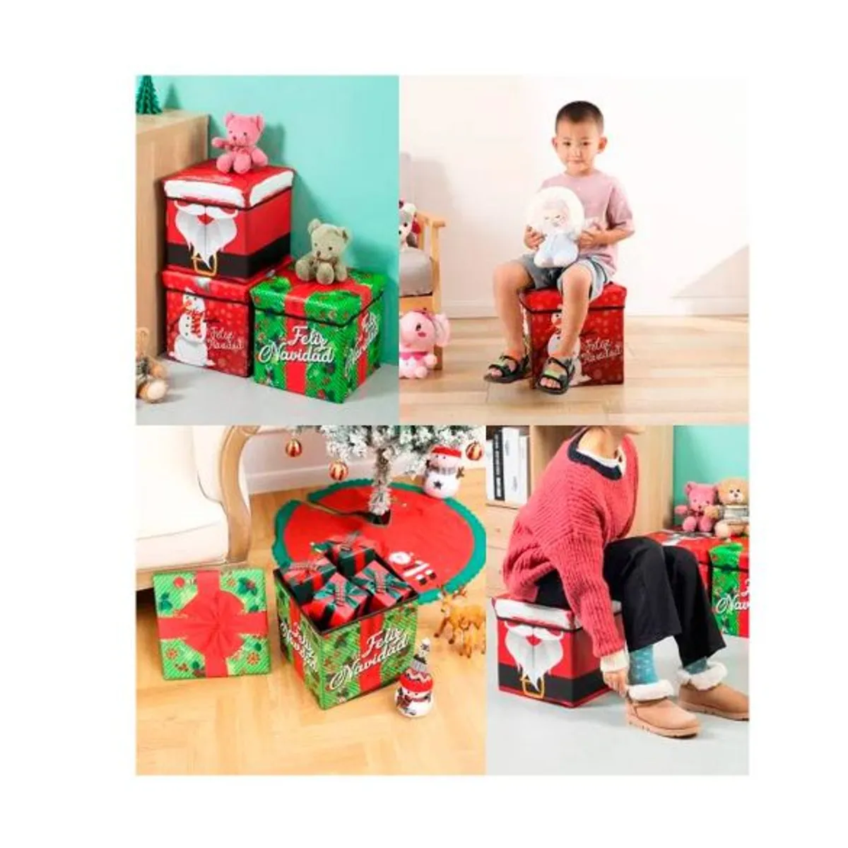 GENERICO - PUFF CAJA ORGANIZADORA NAVIDAD PAPA NOEL