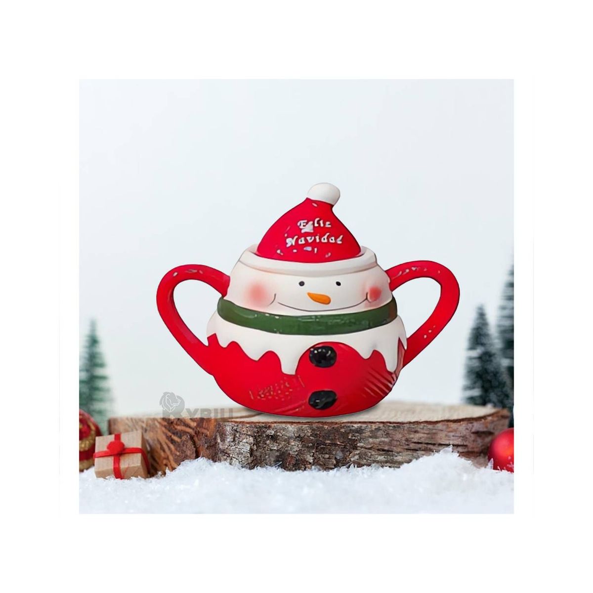 GENERICO - Recipiente Navideño de Muñeco de Nieve Color Rojo