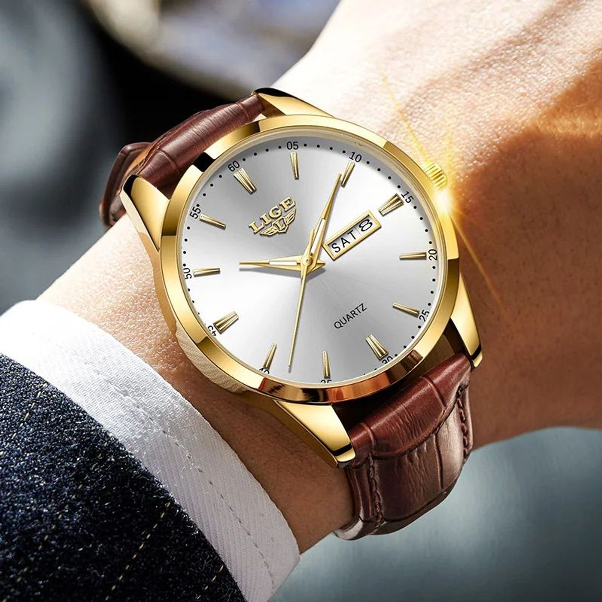 LIGE - Reloj de Lujo Hombre Lige Cuarzo - Marrón