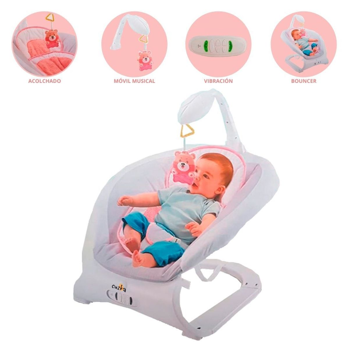 SAN DA ZHU - Silla MECEDORA MUSICAL CON VIBRADOR BAUNCER «3D»Pink