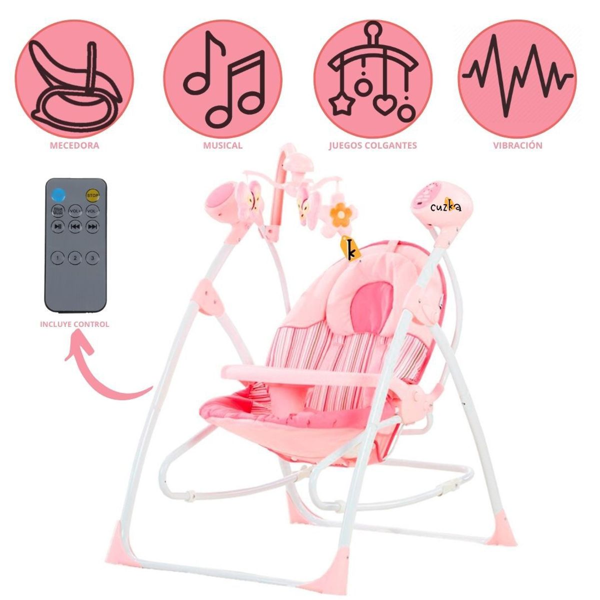CUZKA - Silla Mecedora Columpio Para Bebés ¨MARIBEL¨ Pink
