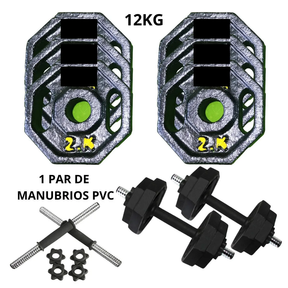 GENERICO - Disco Set Pesas  Manubrios Pvc Peso Real 12kg fitness