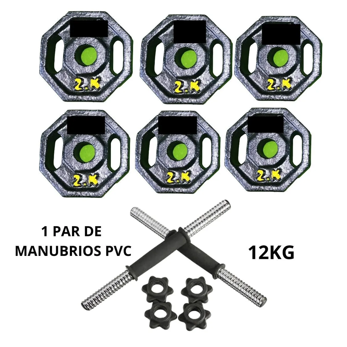GENERICO - Disco Set Pesas  Manubrios Pvc Peso Real 12kg fitness