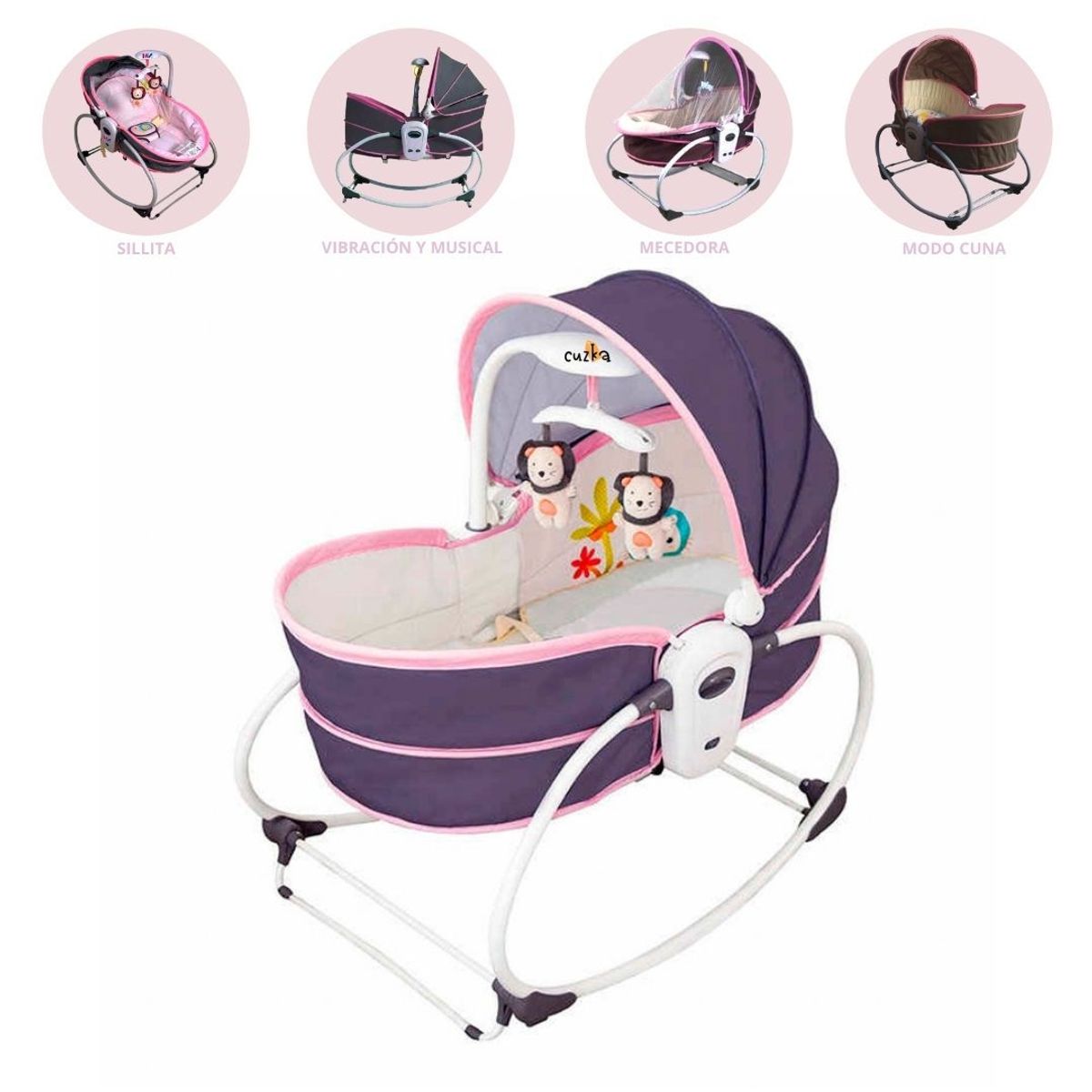CUZKA - Silla Mecedora Moisés MUSICAL Con vibrador« 6 EN 1»Pink