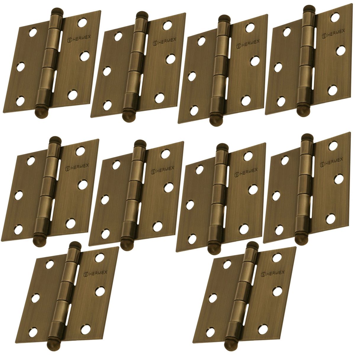 HERMEX - Bisagra cuadrada 3" pulgadas acero latonado, Hermex Pack 10 piezas