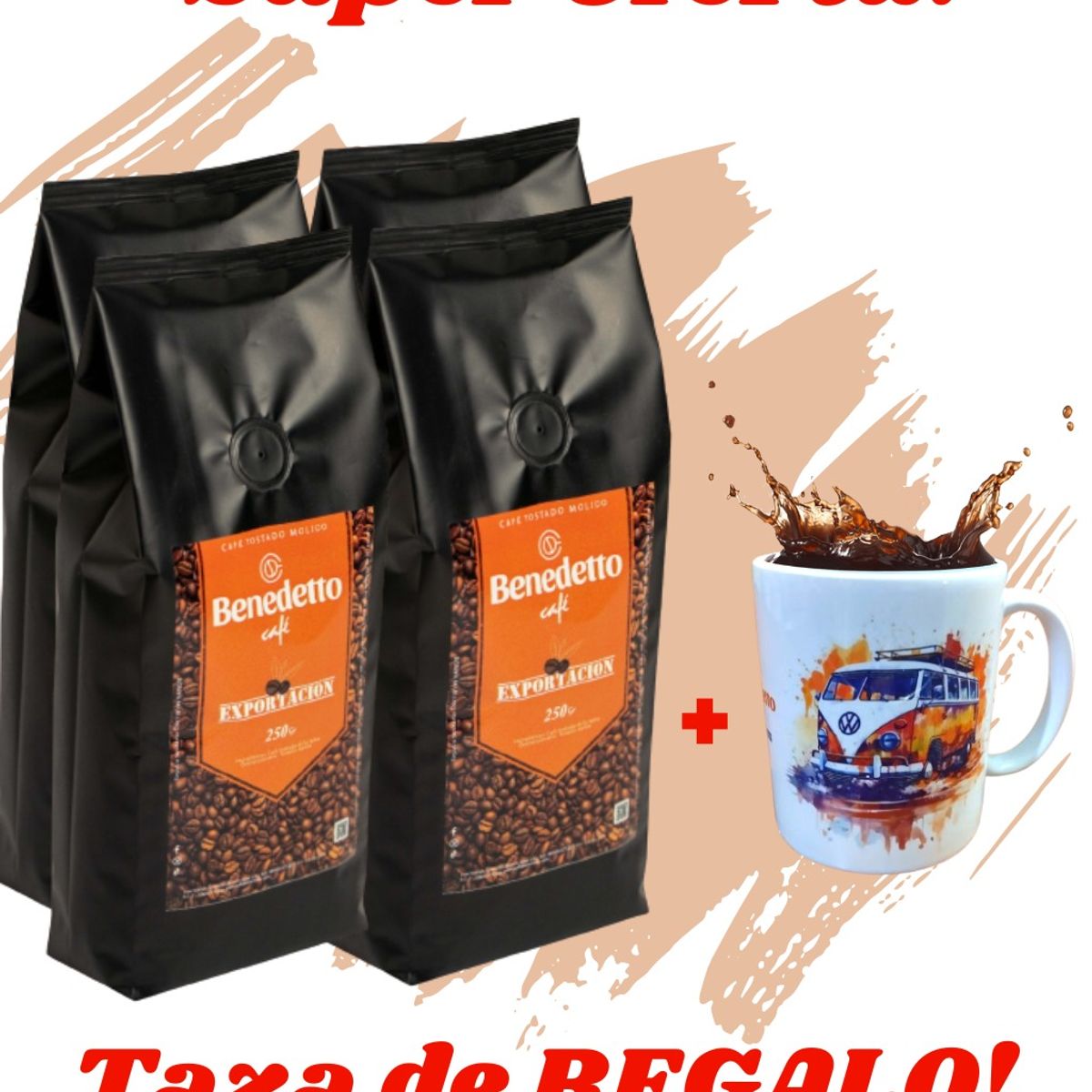 GENERICO - Café Benedetto 4Pack molido + TAZA DE REGALO