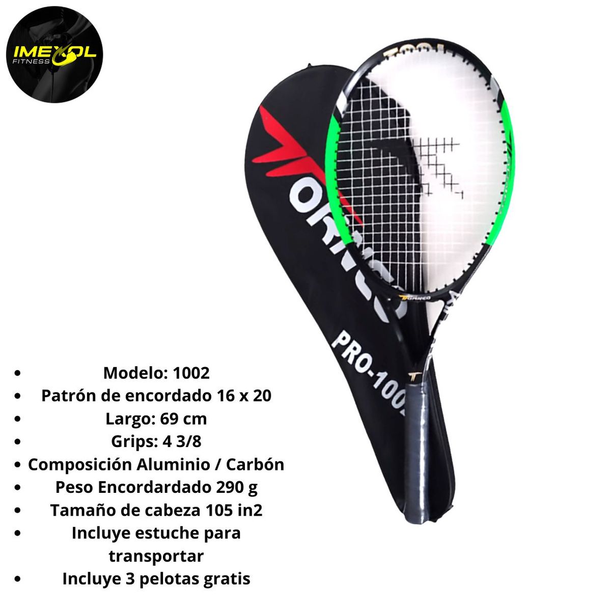 GENERICO - RAQUETA DE TENIS TORNEO 1002 + ESTUCHE VERDE 3 PELOTAS