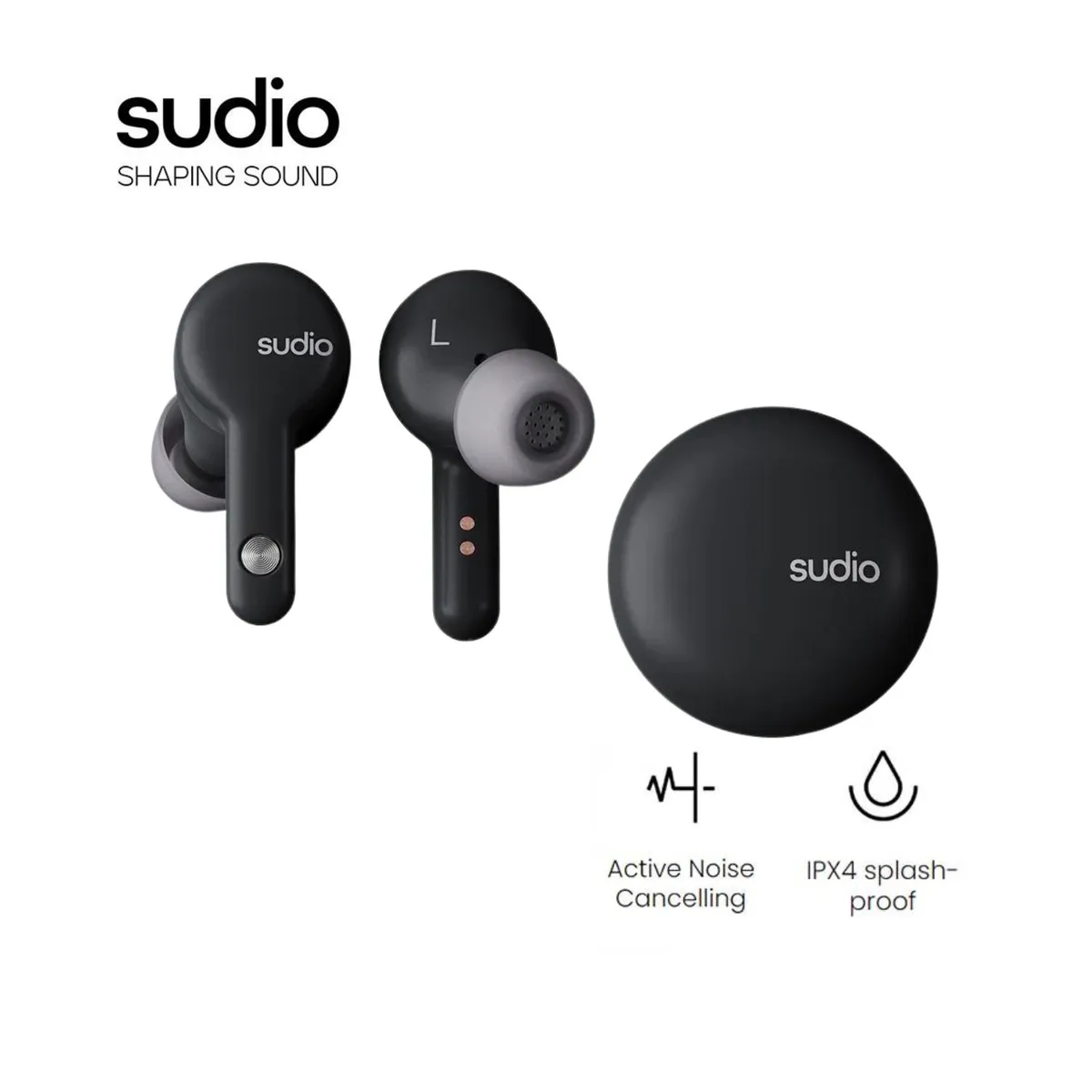SUDIO - Audifonos Bluetooth 5.2 TWS Noise Cancelling IPX4 Sudio A2 Negro