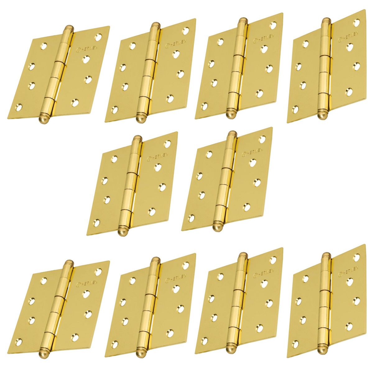 HERMEX - Bisagra cuadrada 4" pulgadas acero latonado, Hermex, Pack 10 piezas