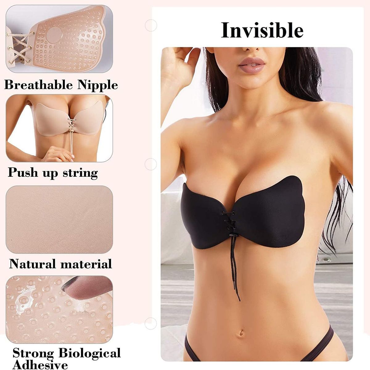 GENERICO - Brasier Push up Invisible Mariposa Levanta Busto Dama Invisible
