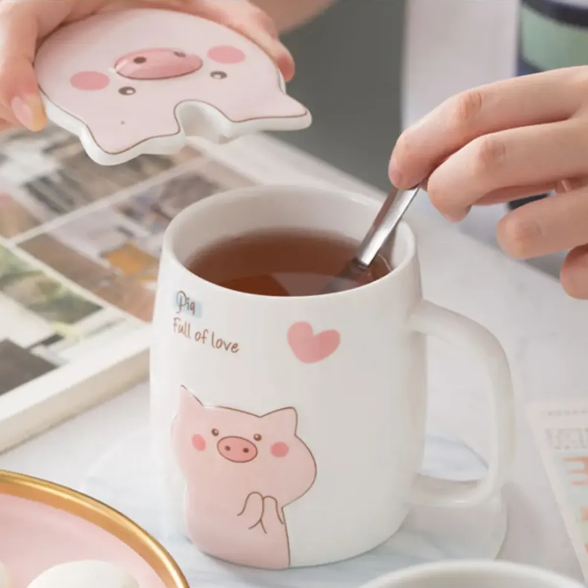 GENERICO - TAZA CERDITO KAWAII DE 500ML