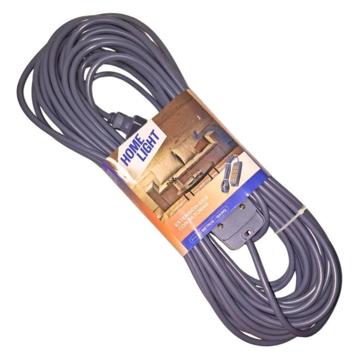 HOME LIGHT - Extension electrica vulcanizado 20 metros 4 tomas gris Home Light