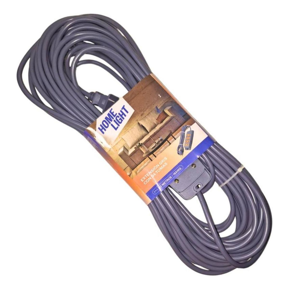 HOME LIGHT - Extension electrica vulcanizado 20 metros 4 tomas gris Home Light
