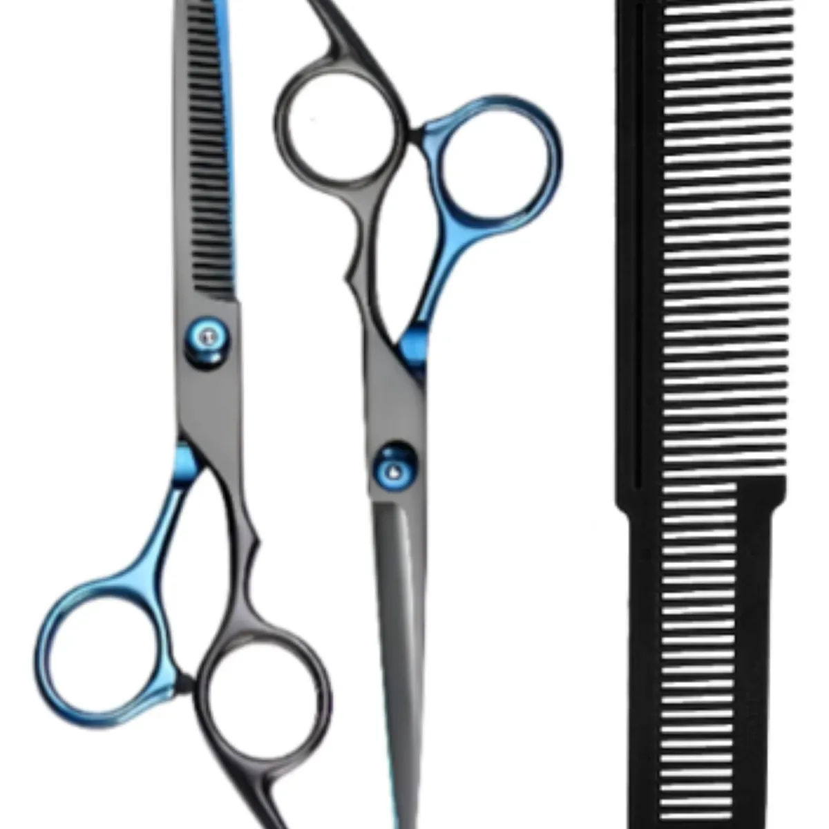 GENERICO - Set de Tijeras Profesionales Azul-negro con Peine Peluqueria