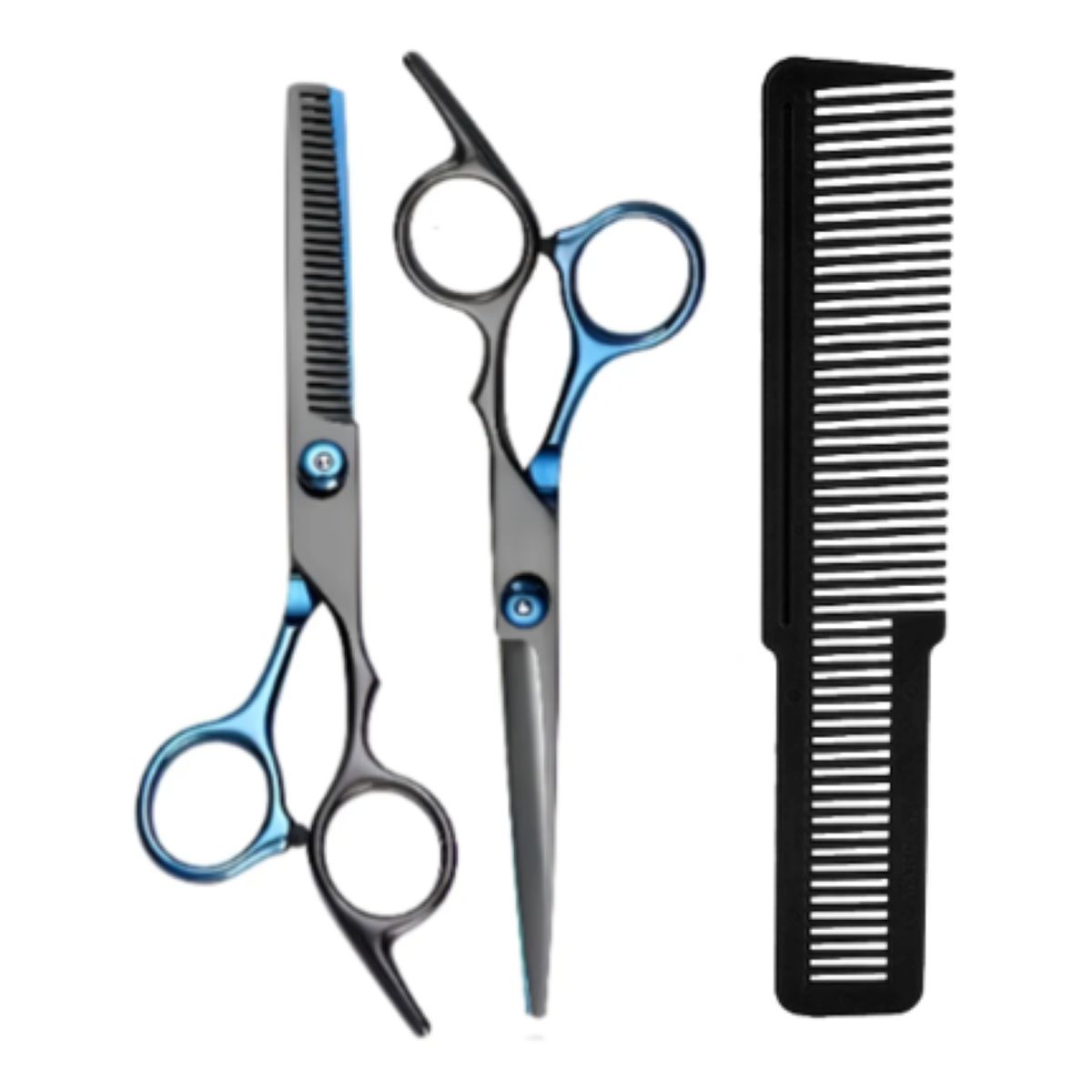 GENERICO - Set de Tijeras Profesionales Azul-negro con Peine Peluqueria