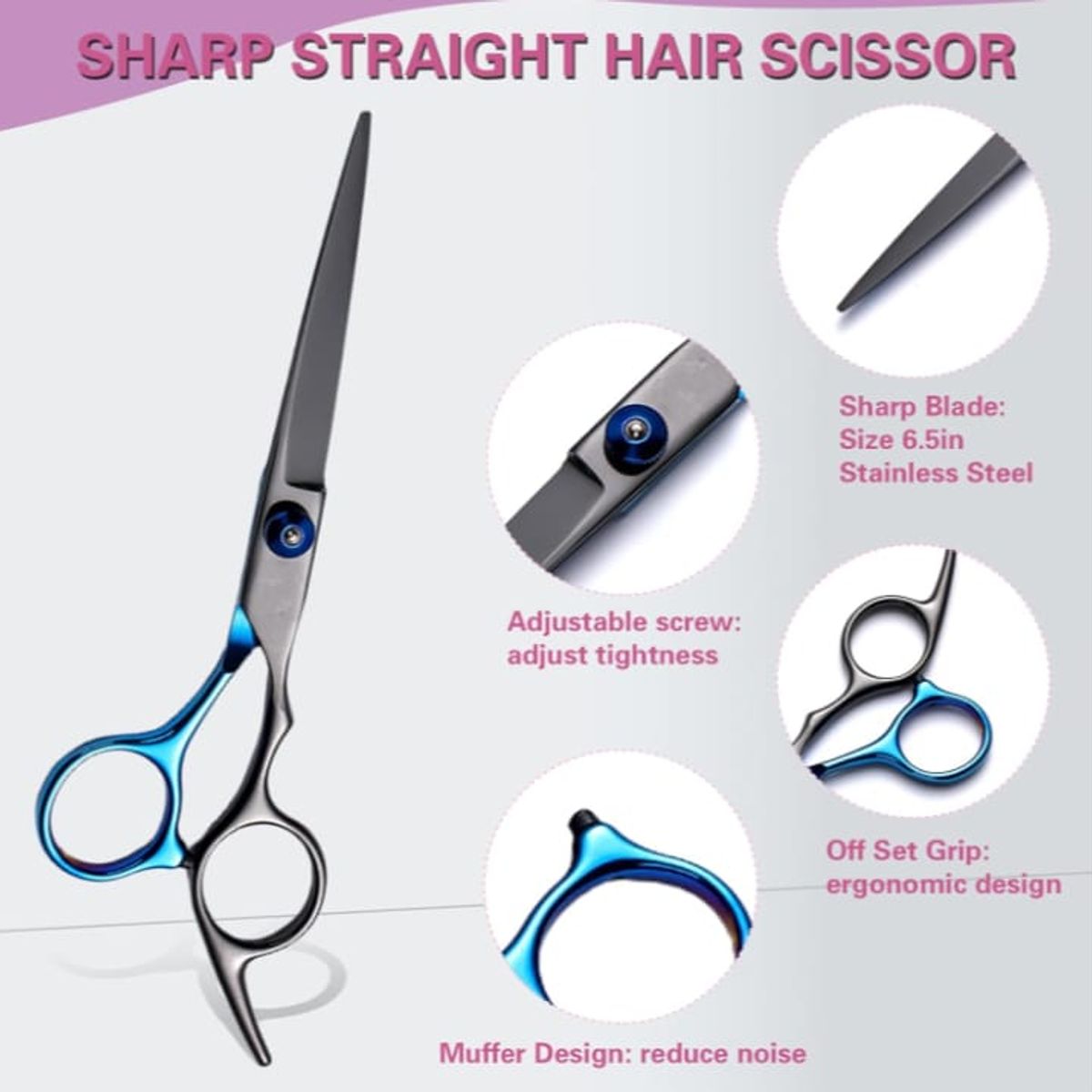 GENERICO - Set de Tijeras Profesionales Azul-negro con Peine Peluqueria