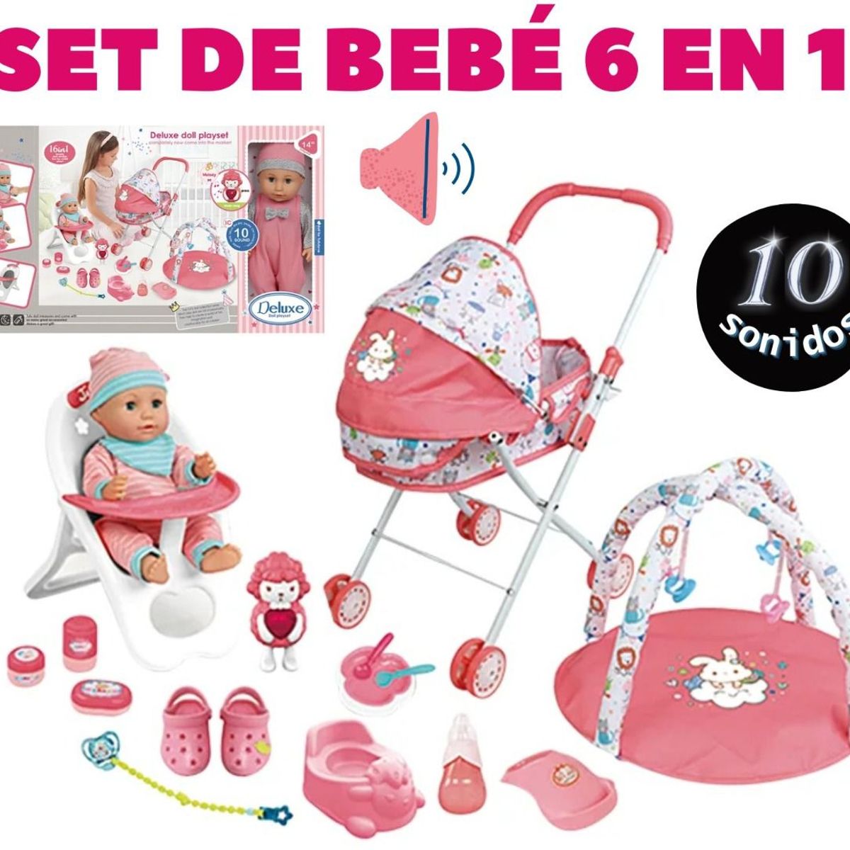 GENERICO - Juego de Muñeca de Lujo Para Niñas 6 en 1 con 10 Sonidos