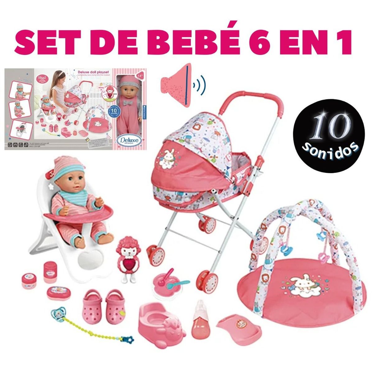 GENERICO - Juego de Muñeca de Lujo Para Niñas 6 en 1 con 10 Sonidos