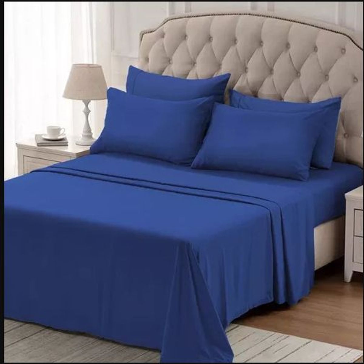 NO LOGO - Juego de sábanas  color azul Francia con diseño liso hilos 2500