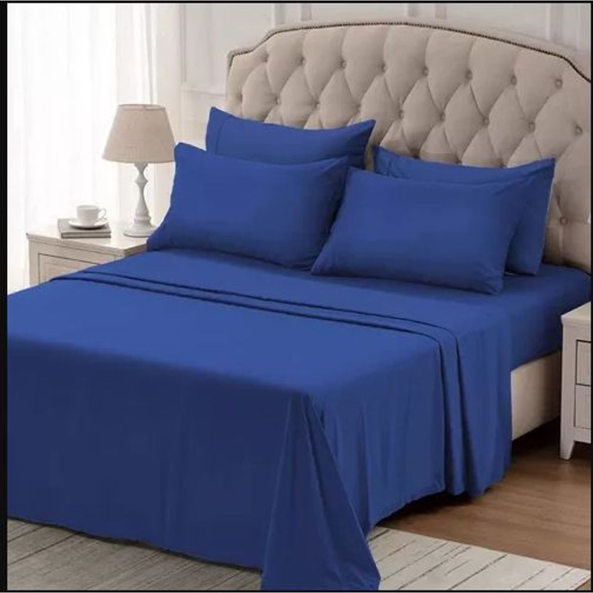 NO LOGO - Juego de sábanas  color azul Francia con diseño liso hilos 2500