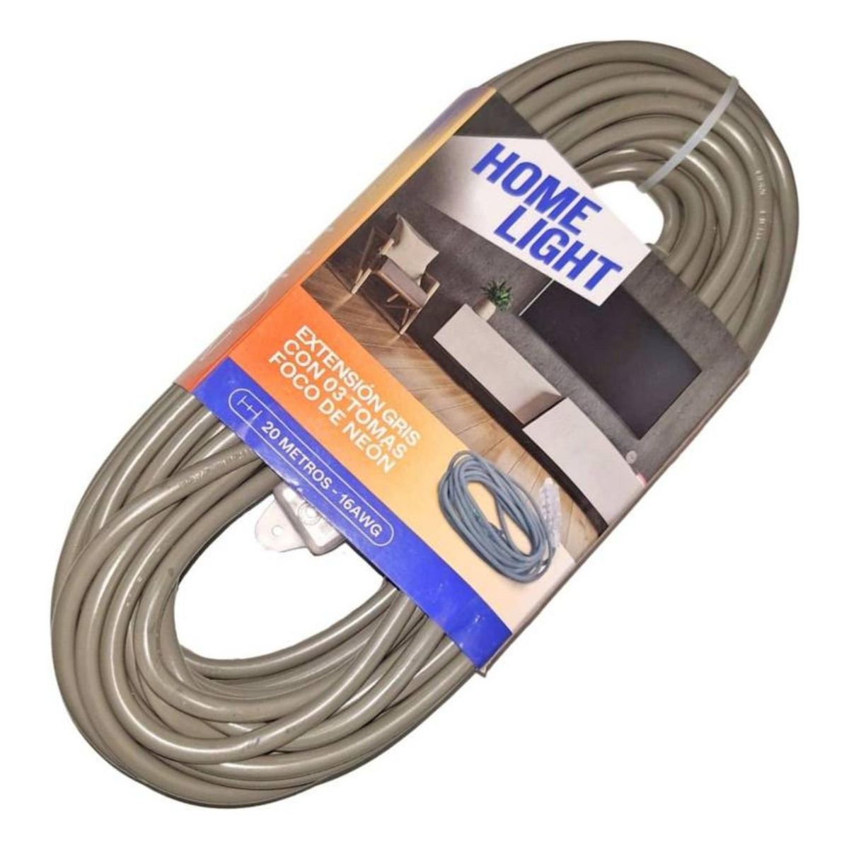 HOME LIGHT - Extension electrica vulcanizado 20 metros 3 tomas gris Home Light