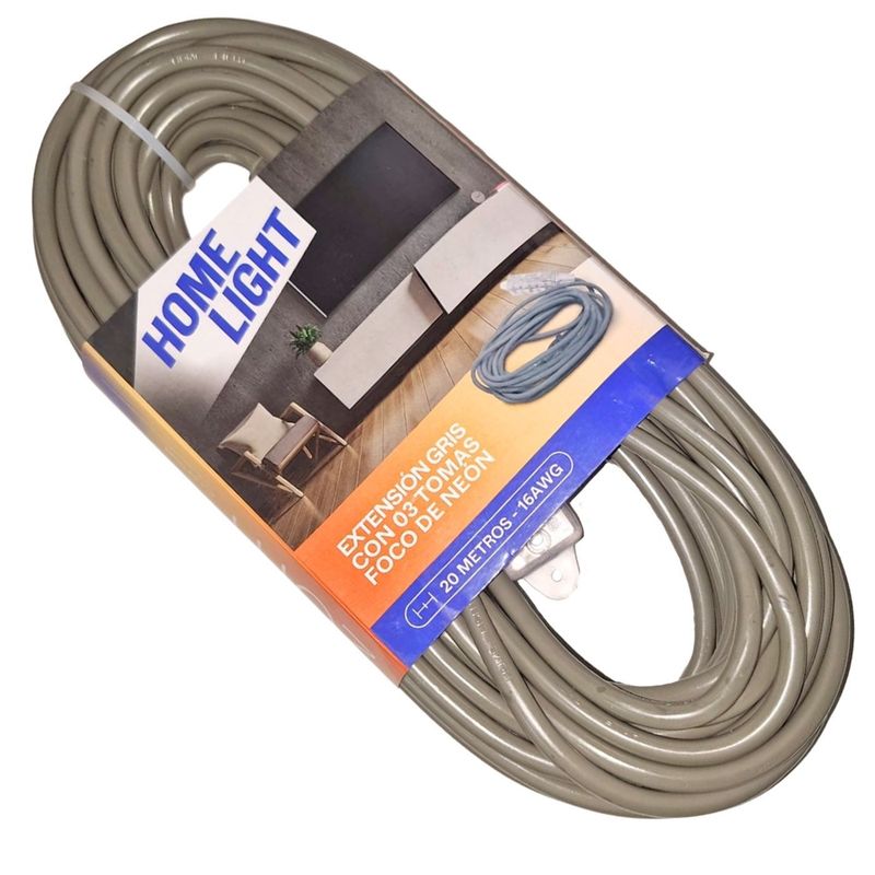 HOME LIGHT - Extension electrica vulcanizado 20 metros 3 tomas gris Home Light