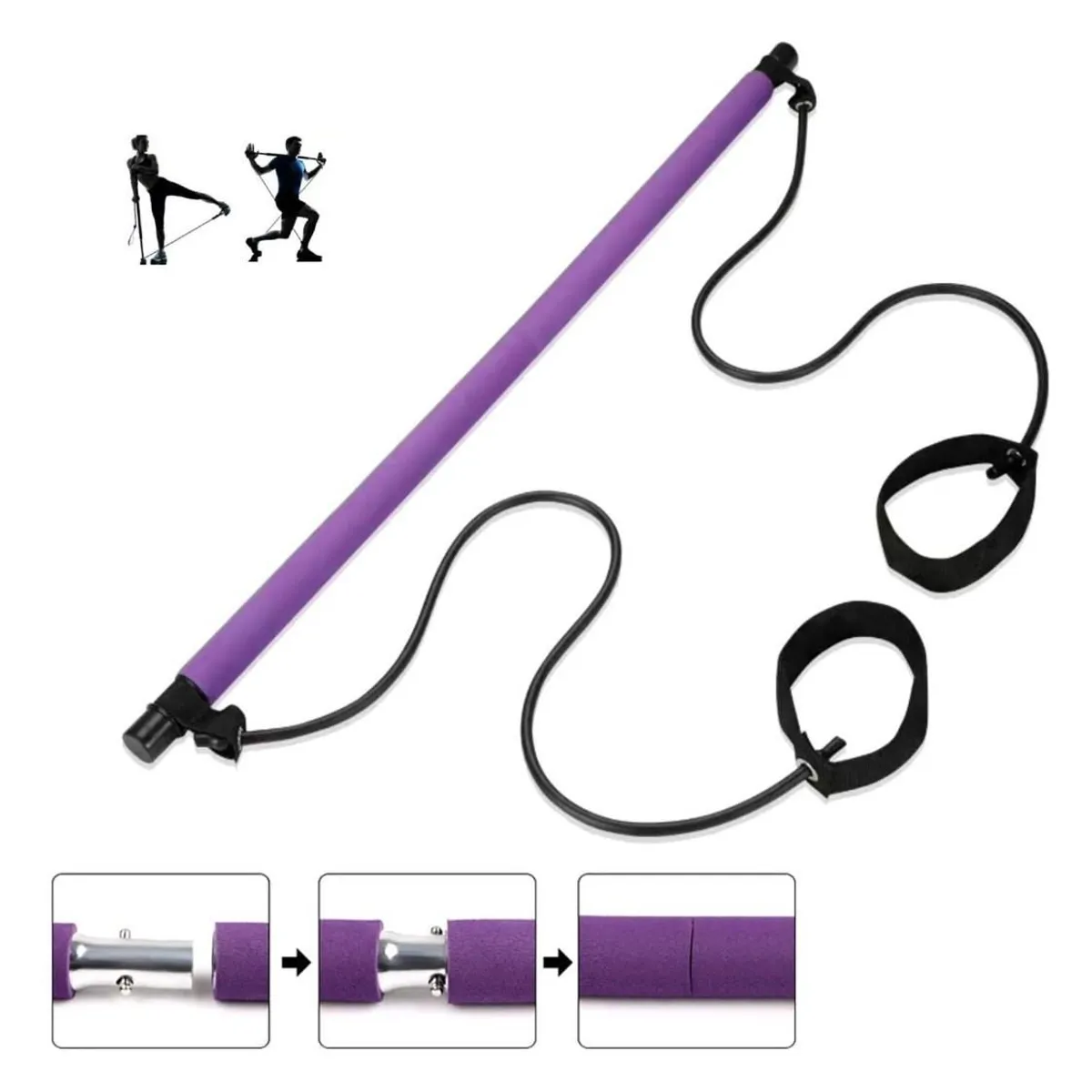 GENERICO - Ligas Resistencia C Barra Portátil Pilate Stick Yoga Morado