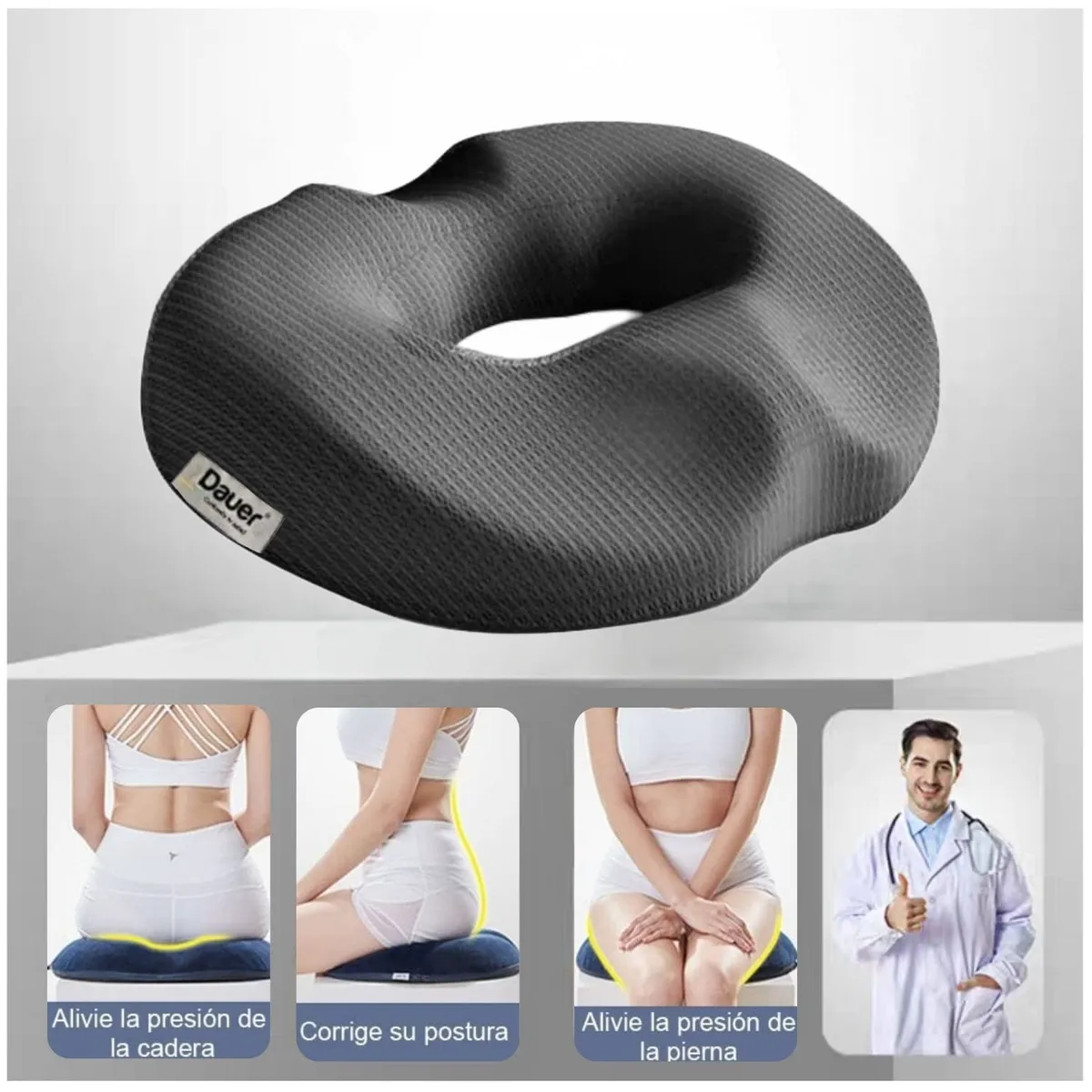 DAUER - Cojín Asiento Anartomico Dona Gel+Bambu para coxis hemorroides ciática