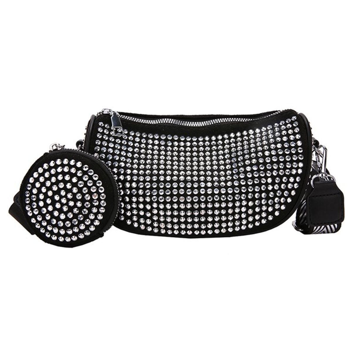 GENERICO - Cartera Canguro Riñonera Elegante Cuero PU Piedras Plateadas