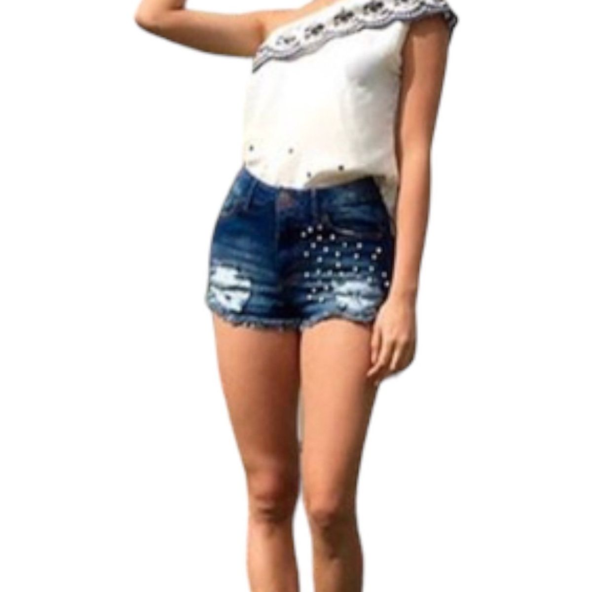 AMA OUTFITTERS - SHORT DE JEAN RASGADO KARLA