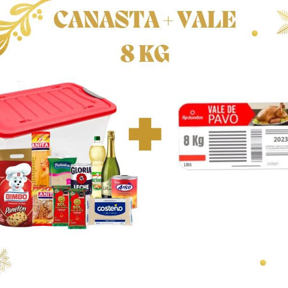 GENERICO - CANASTA NAVIDEÑA Y VALE DE PAVO REDONDOS DE 8 KG