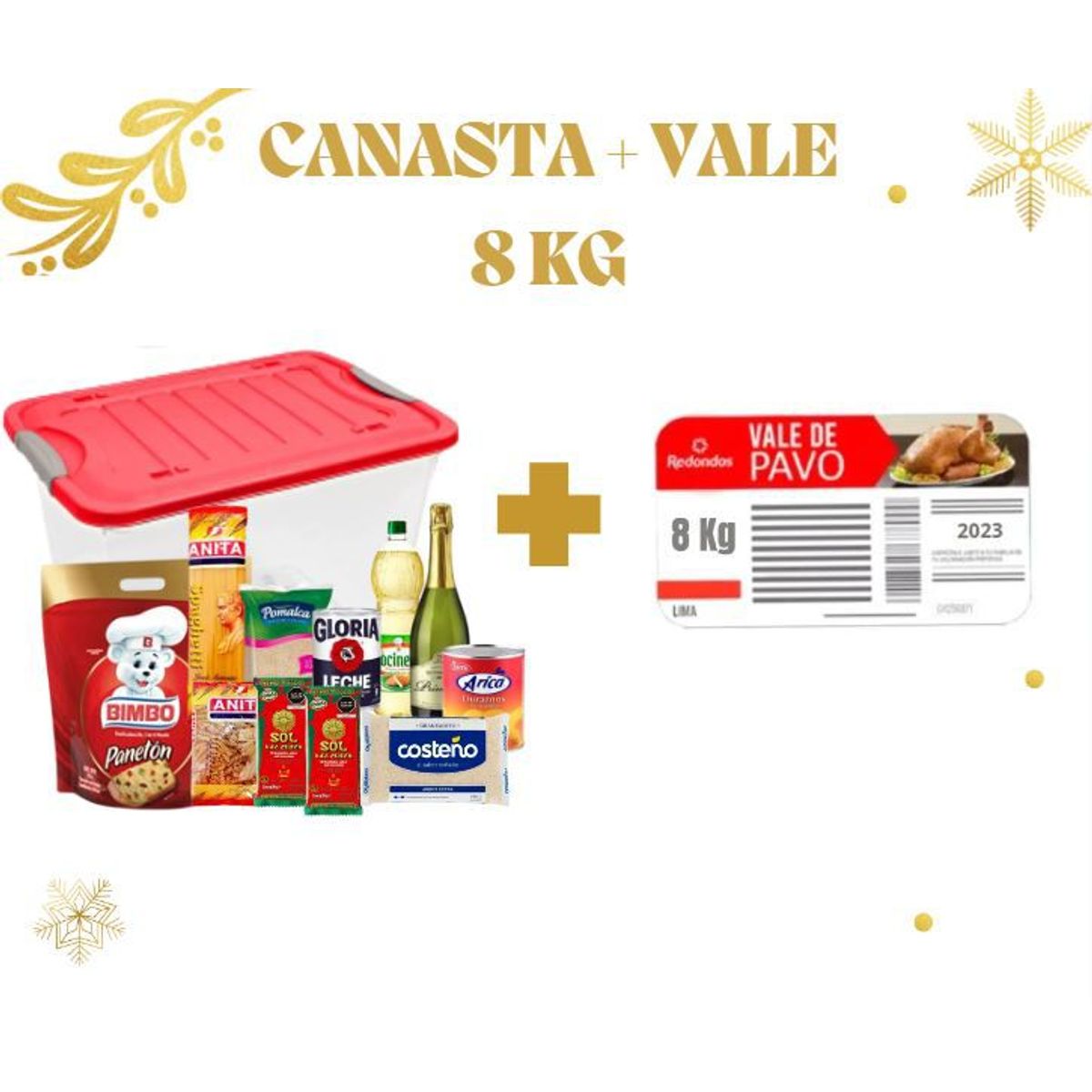 GENERICO - CANASTA NAVIDEÑA Y VALE DE PAVO REDONDOS DE 8 KG