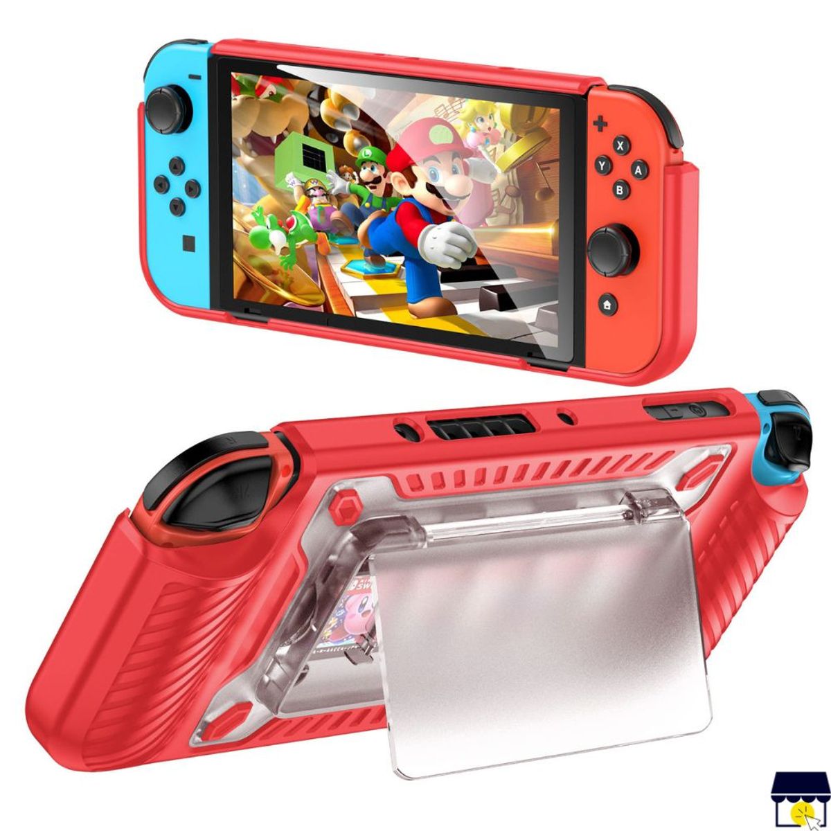 GENERICO - Case o funda con soporte portajuegos para Nintendo Switch OLED - ROJO