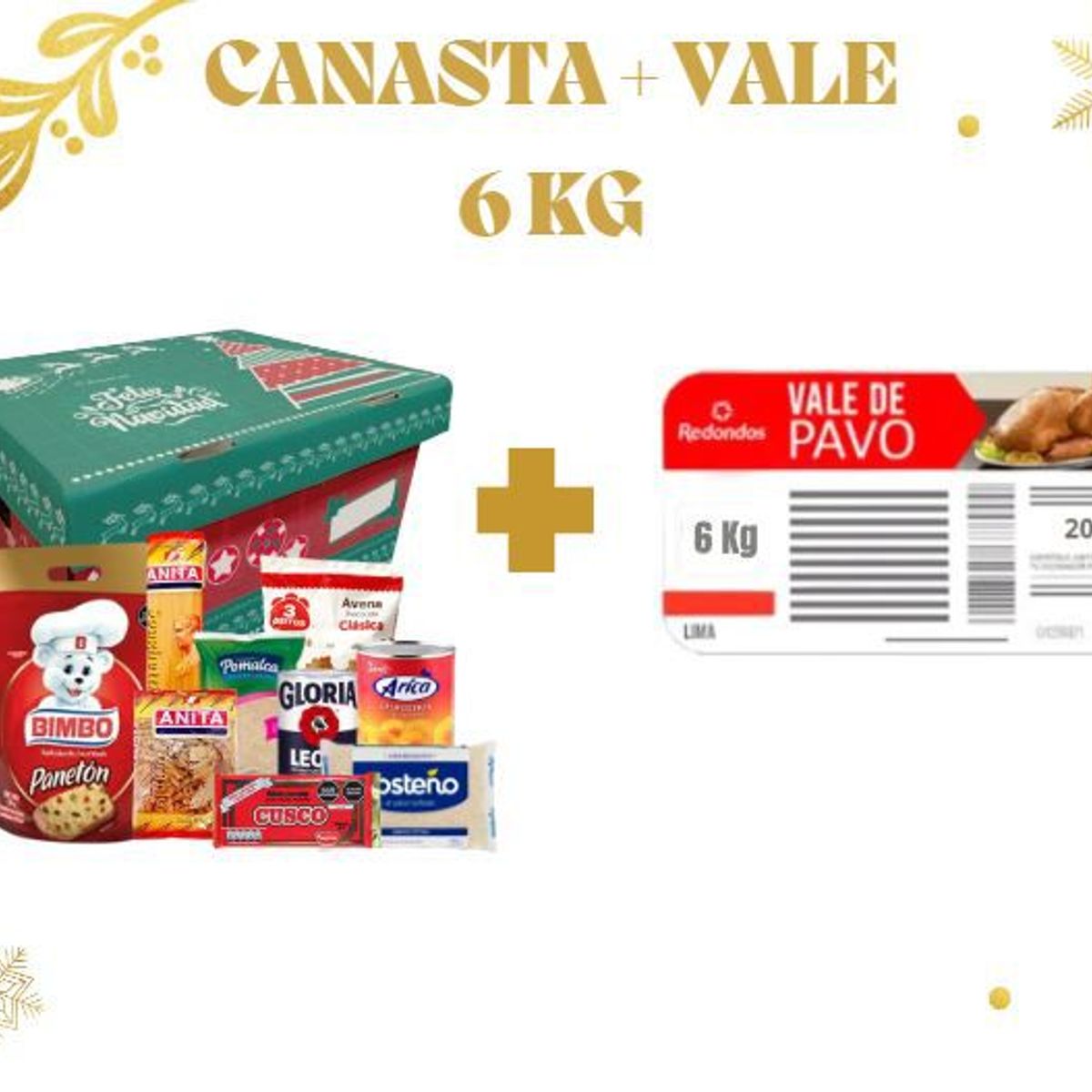 GENERICO - CANASTA NAVIDEÑA Y VALE DE PAVO REDONDOS DE 6 KG