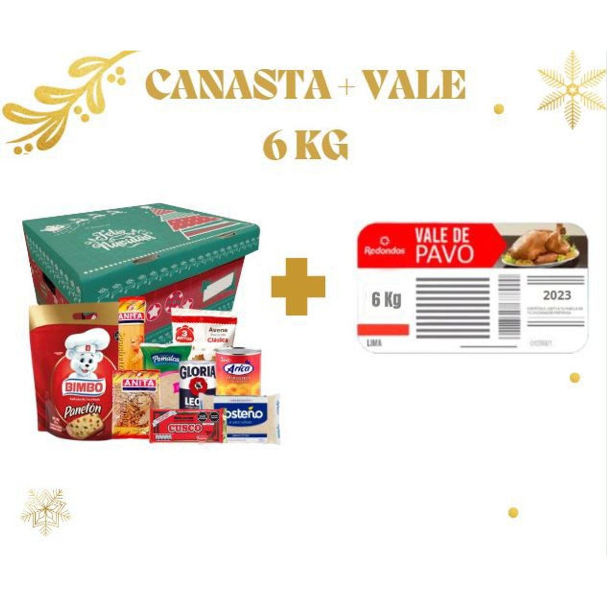 GENERICO - CANASTA NAVIDEÑA Y VALE DE PAVO REDONDOS DE 6 KG