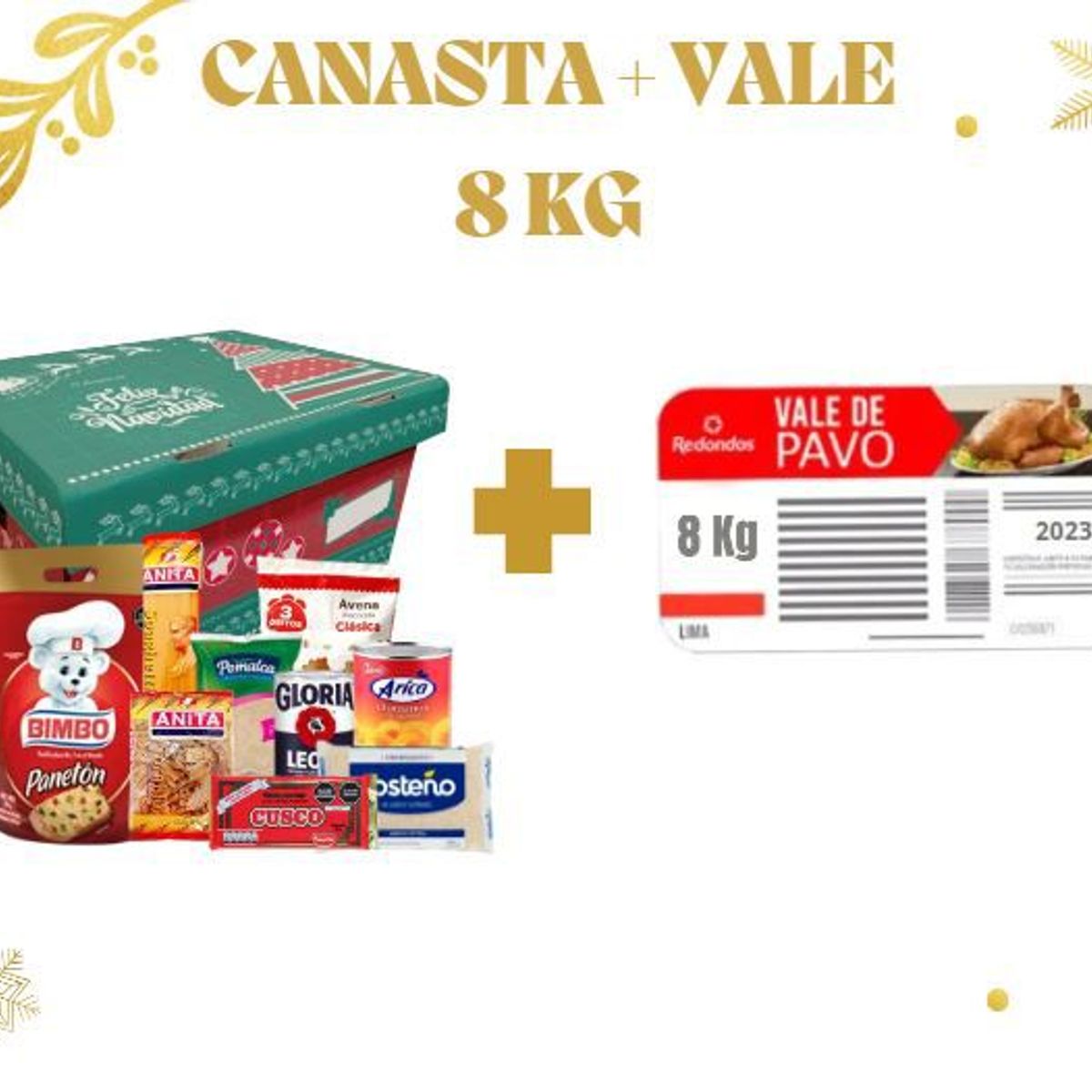 GENERICO - CANASTA NAVIDEÑA Y VALE DE PAVO REDONDOS DE 8 KG