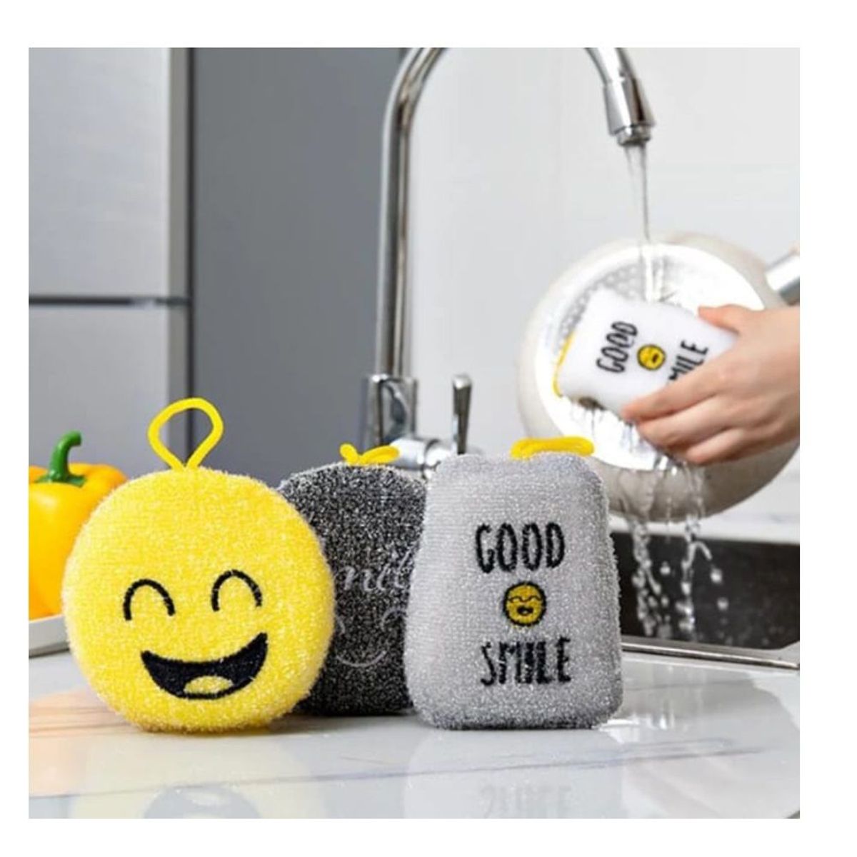 GENERICO - Esponja de Liempieza Diseño Emoticon Cocina Baño X4