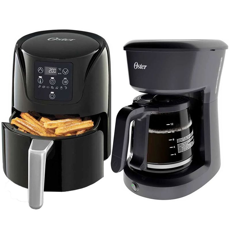 OSTER - Combo Freidora de aire CKSTAF18DDF digital mas Cafetera 12 Tazas Negro