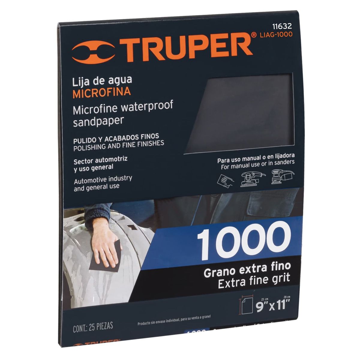 TRUPER - Lija de agua grano 1000 microfina carburo de silicio, Truper