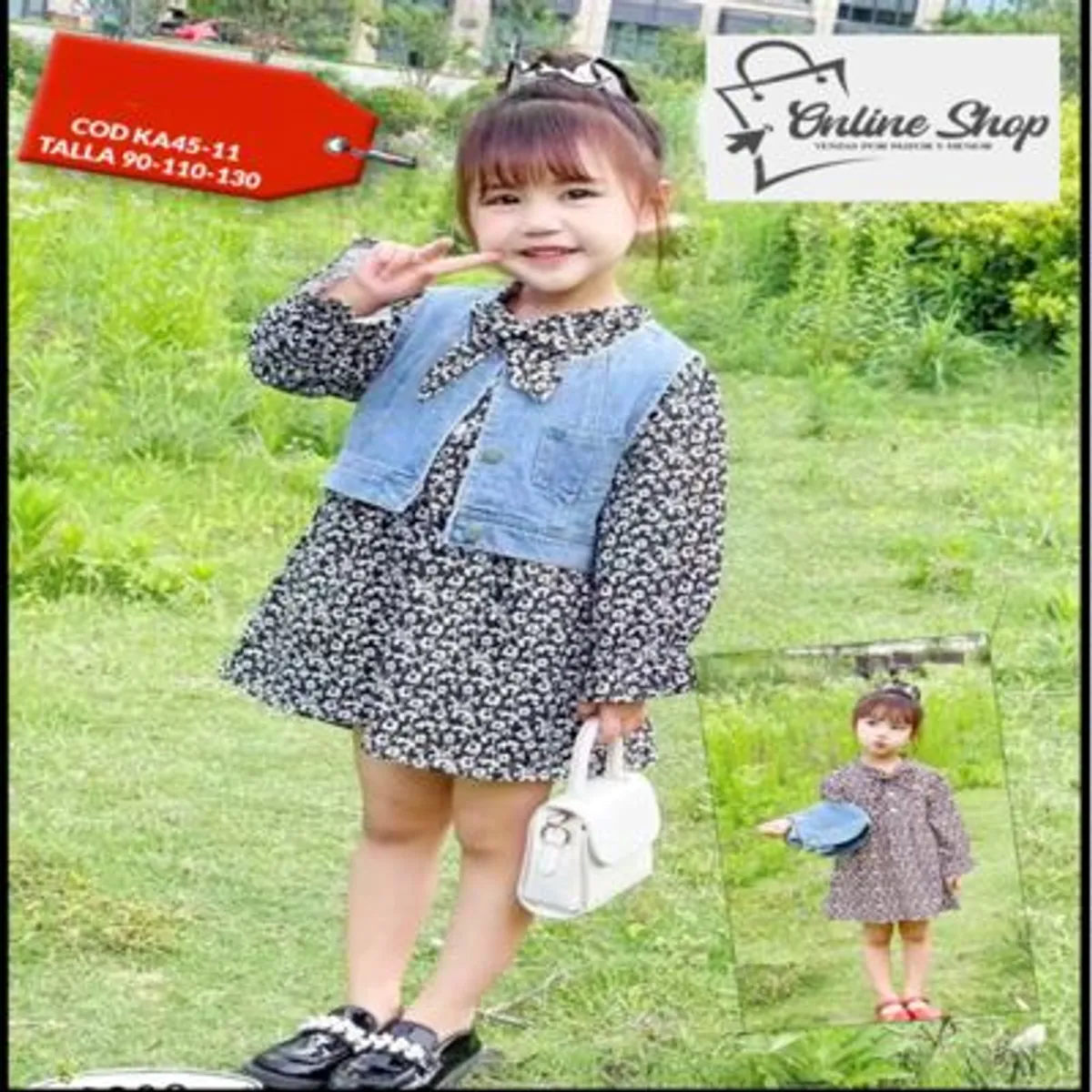 GENERICO - VESTIDO DE NIÑA CON CHALECO JEAN- 2 PIEZAS