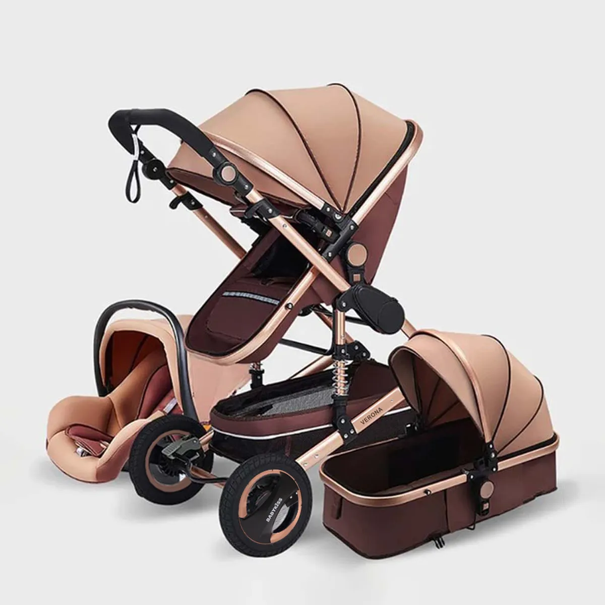 BABYKISS - COCHE DE BEBE DE LUJO 3 EN 1 ELEGANTE CON ASIENTO DE HUEVITO