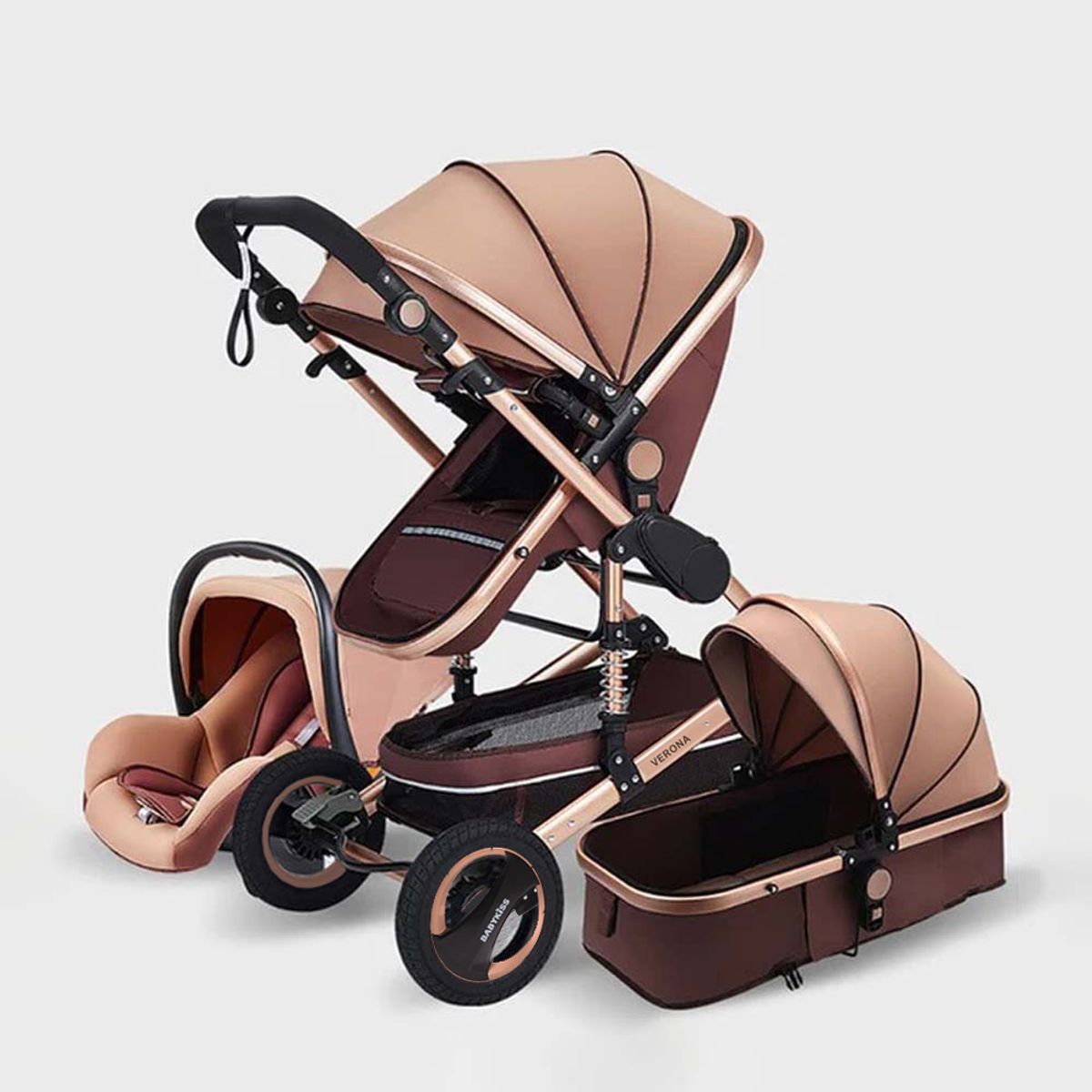 BABYKISS - COCHE DE BEBE DE LUJO 3 EN 1 ELEGANTE CON ASIENTO DE HUEVITO