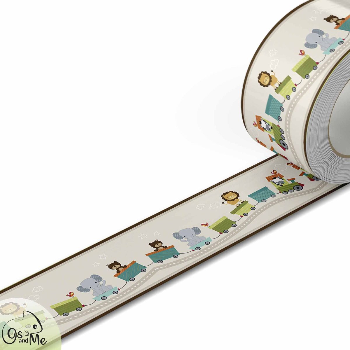 GENERICO - Cenefa Infantil Autoadhesiva Decorativa – Safari tren marrón – 5.92 mts