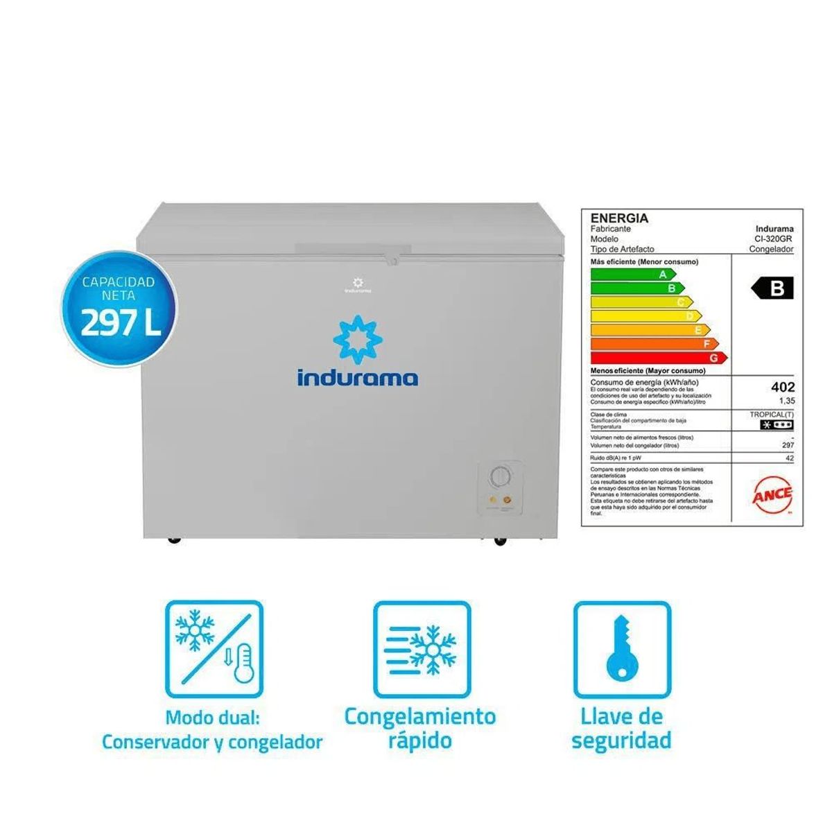 INDURAMA - Congelador Indurama CI-320GR 297L Gris